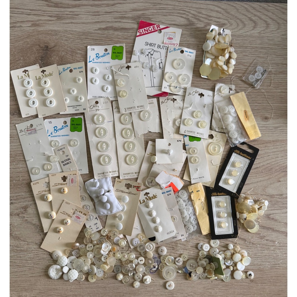 Vintage Button Lot White Cream Pearlized La Mode Le Bouton Streamline Ephemera